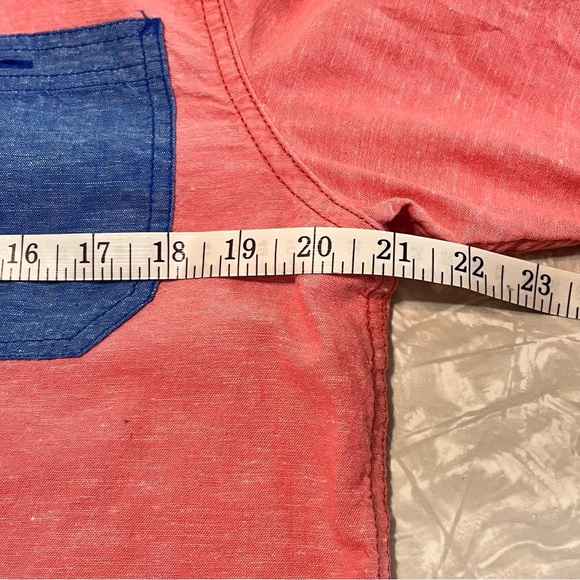 modern amusement shirt mens size large pink blue pocket cotton linen - Picture 8 of 9